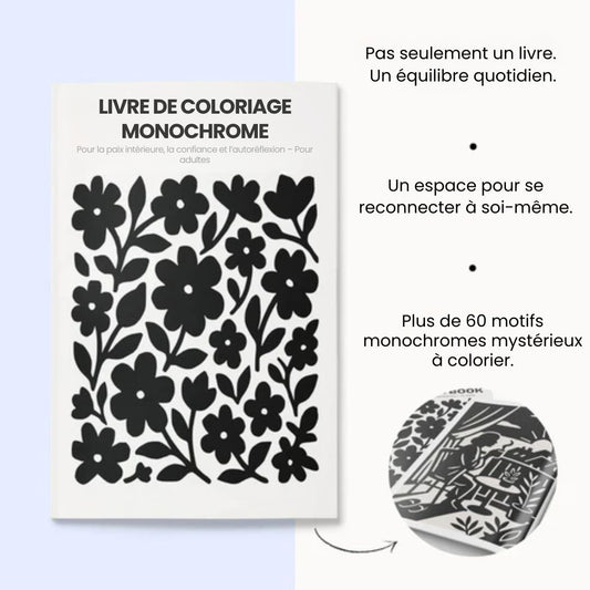 Livre de coloriage monochrome pour la paix intérieure & l’autoréflexion