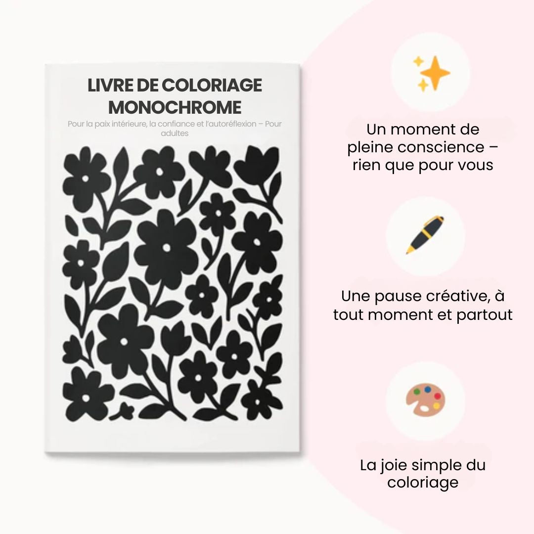 Livre de coloriage monochrome pour la paix intérieure & l’autoréflexion