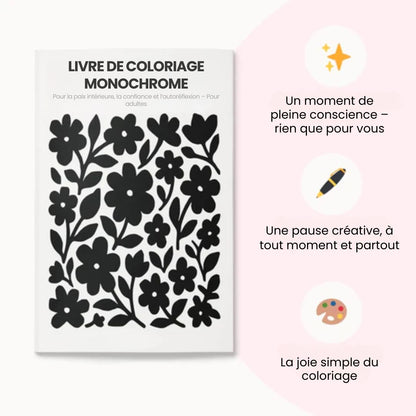 Livre de coloriage monochrome pour la paix intérieure & l’autoréflexion