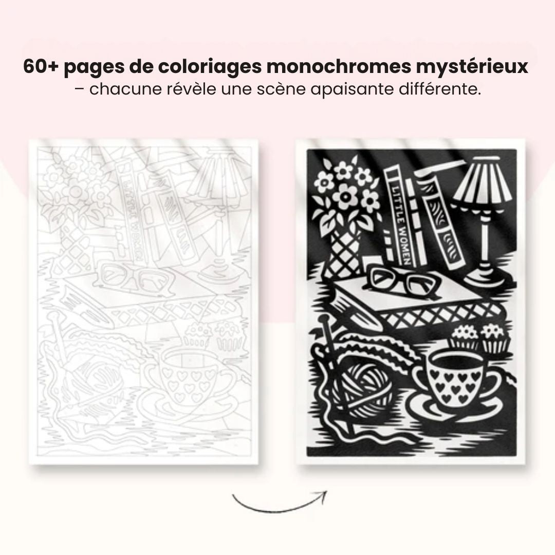 Livre de coloriage monochrome pour la paix intérieure & l’autoréflexion