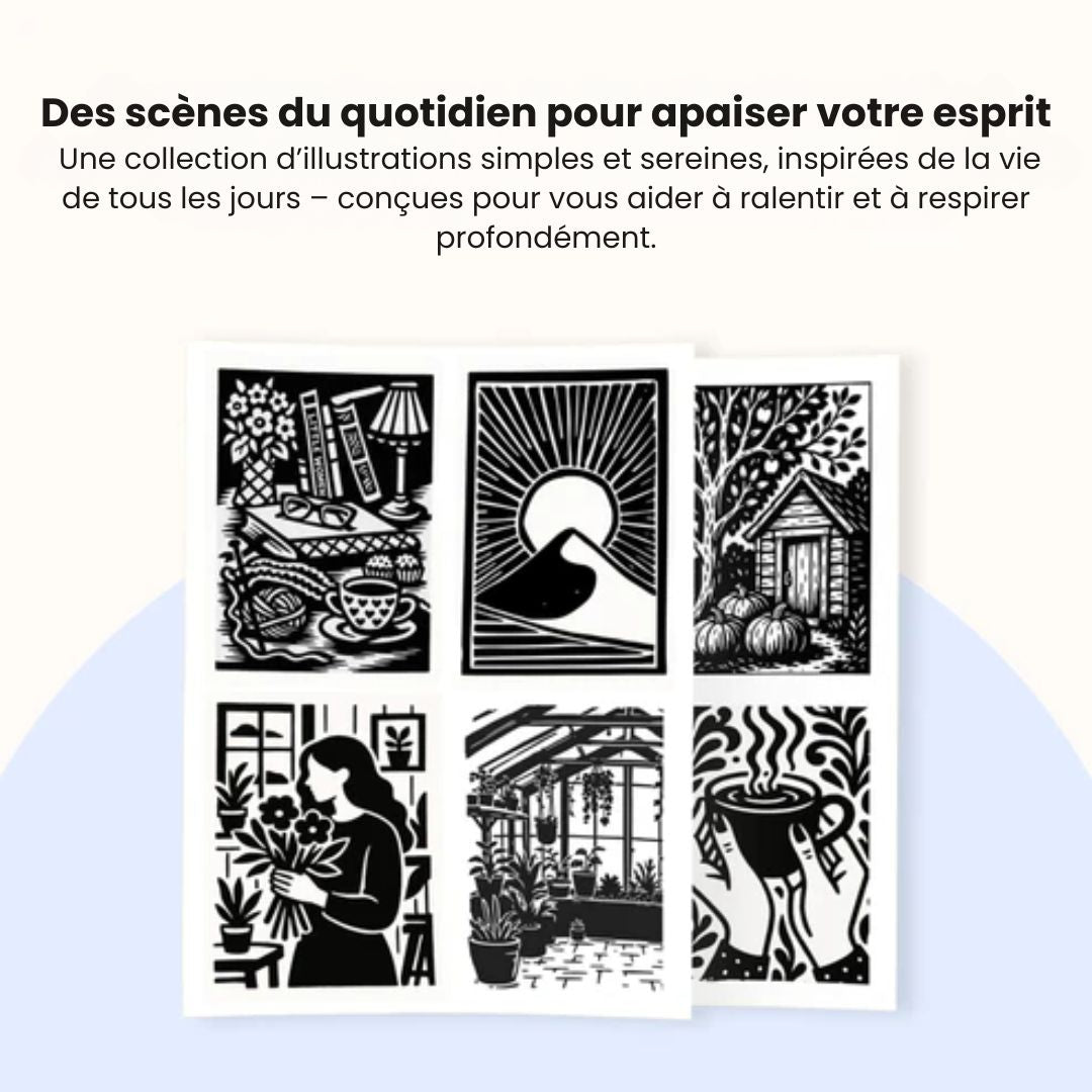Livre de coloriage monochrome pour la paix intérieure & l’autoréflexion