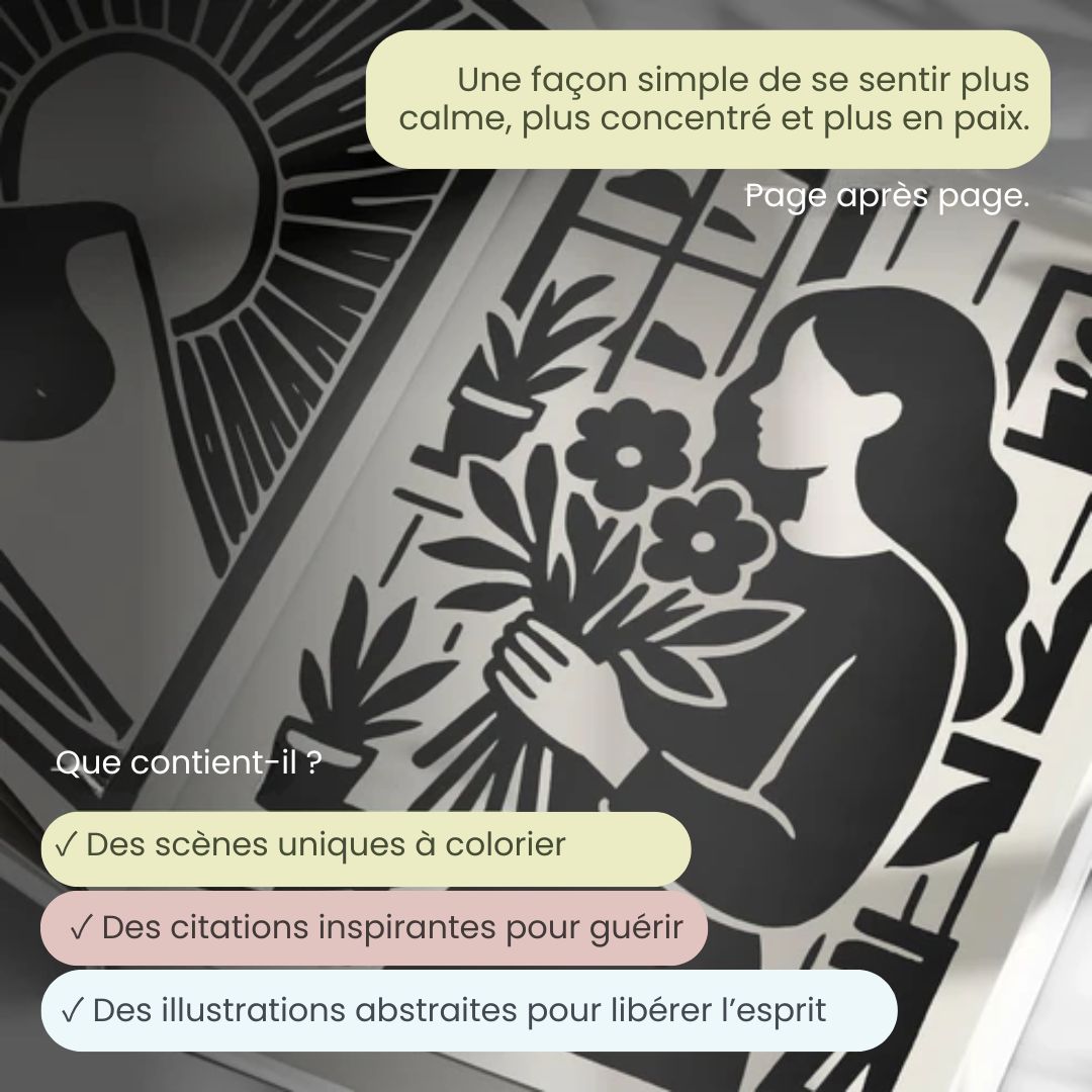 Livre de coloriage monochrome pour la paix intérieure & l’autoréflexion