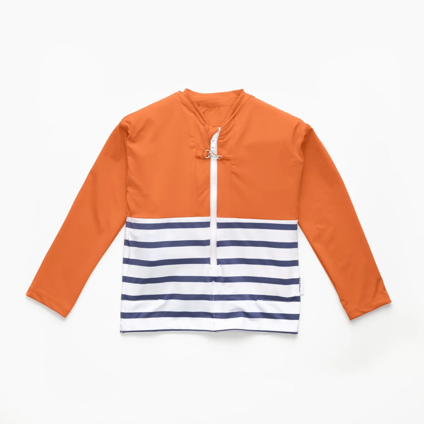 Tee-shirt anti-noyade enfant Floatee, bas marinière et haut orange, manches longues