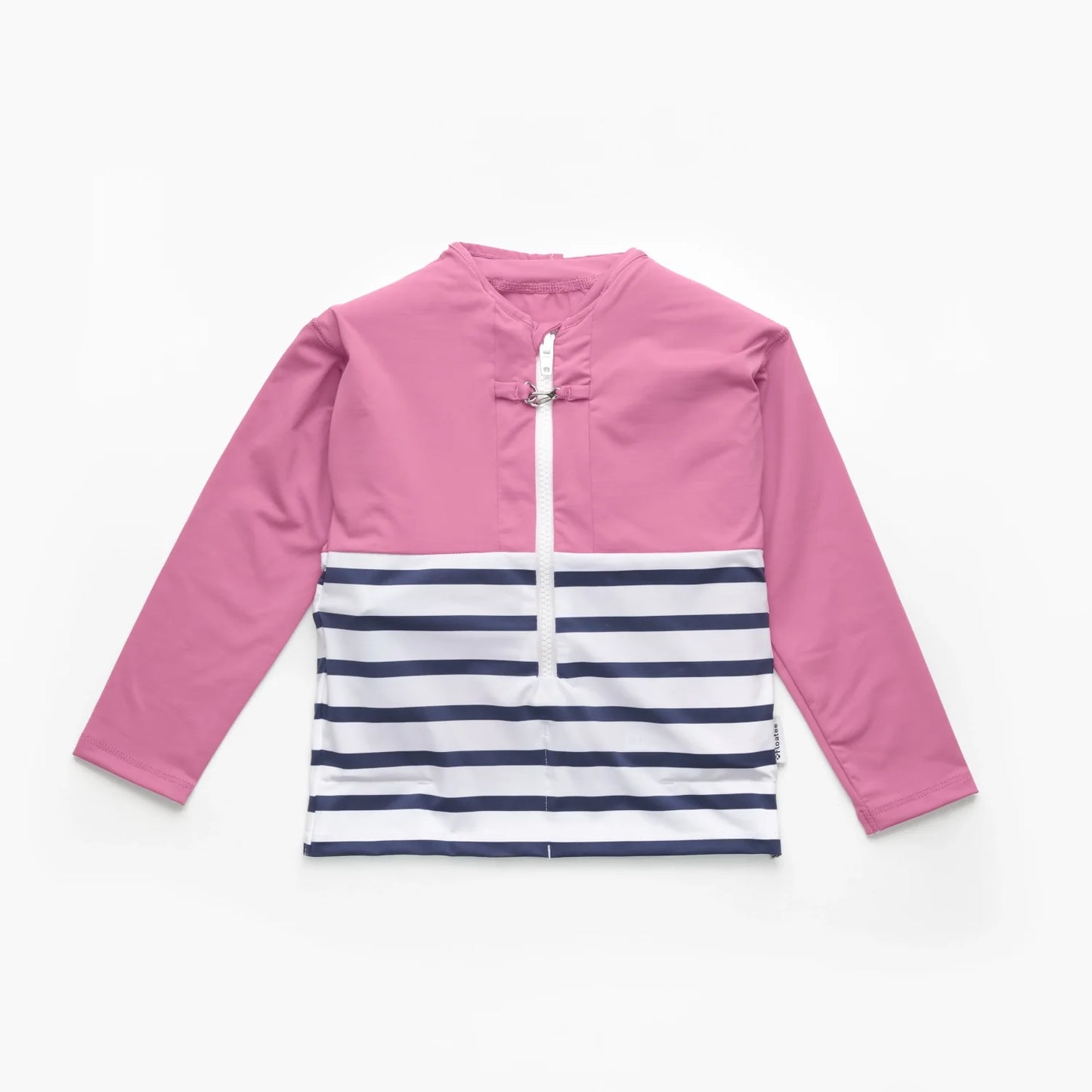 Tee-shirt anti-noyade enfant Floatee, bas marinière et haut rose, manches longues