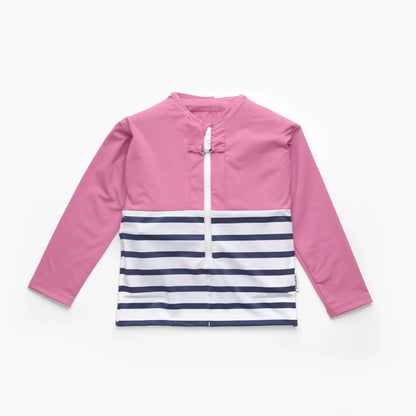 Tee-shirt anti-noyade enfant Floatee, bas marinière et haut rose, manches longues