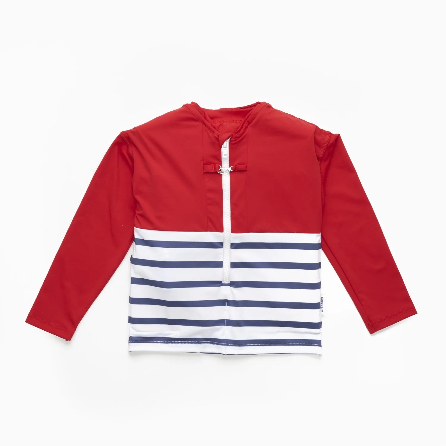 Tee-shirt anti-noyade enfant Floatee, bas marinière et haut rouge, manches longues